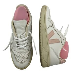 Veja Women Size 7 Campo V-10 Leather Sneakers White Pink Low Top Lace Up Shoes